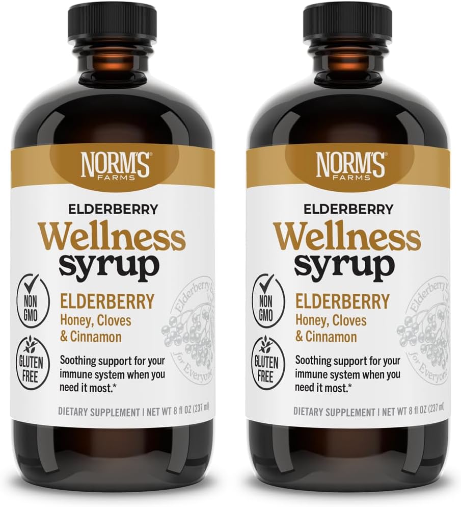 Norm 's Farms Wellness Black Elderberry Syrop z miodem, cynamonem i goździkami - Made in USA, Natural Immune Support, No Alcohol or Fillers, Gluten- Free, Non-GMO, Wegan, Pure Elderberry Syrop - 2PK 8 Oz