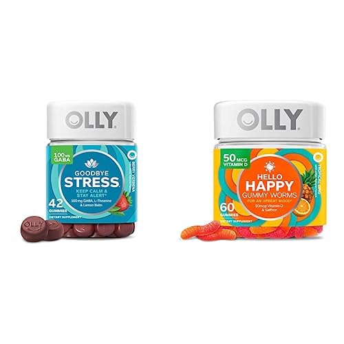 OLLY Żegnaj Stress i Hello Happy Gummy Starter Pack Bundle, zachować spokój, wsparcie nastroju, 42 i 60 Hrabia