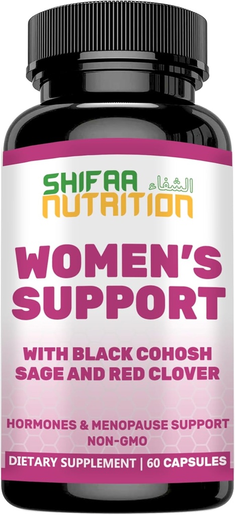 SHIFAA Hormony NUTRITION Balance & Menopauza Suplementy dla kobiet, Menopauza Relief - Wsparcie dla Hot Flash, Mood Swings w / Black Cohosh & Red Clover Halal Witaminy, 30 Służenie