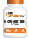 BulkSupplements.com Kapsułki Resveratrol - Suplement Resveratrol, Polygonum Cuspidatum, Resveratrol 500mg - Suplement przeciwutleniaczy, Resveratrol Pigułki - 1 Kapsułka na Podawanie, 60 Kapsułki