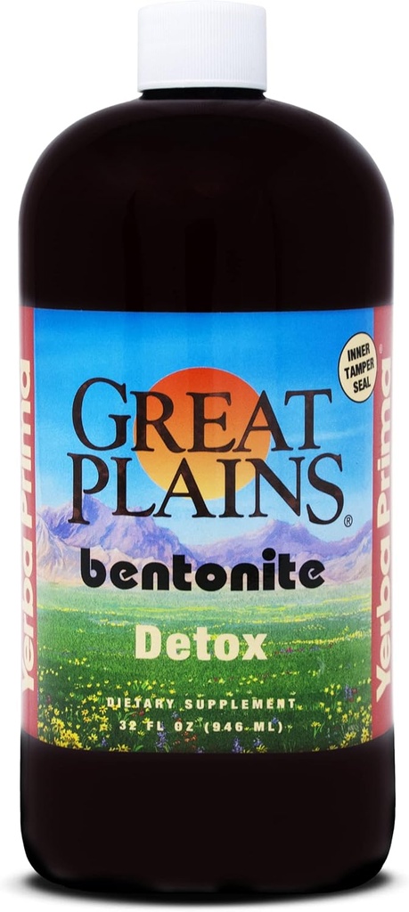 Yerba Prima Great Plains Bentonite - 32 oz - Natural Internal Liquid Clay Cleansing Supplement - BPA-Free Plastic Bottle