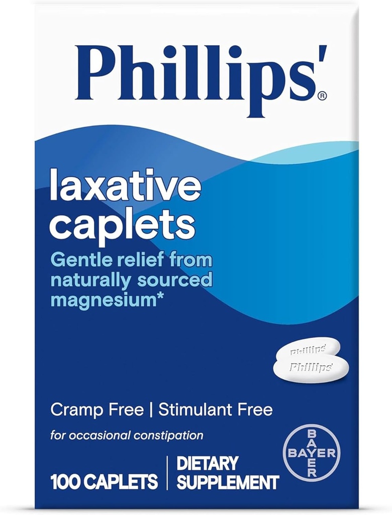 Phillips 'Laxative Capplets, Z naturalnie sourced suplement magnezu dla łagodnej ulgi sporadycznych zaparć, kurcze i stymulant wolny laxatives, 100 Kapsułki