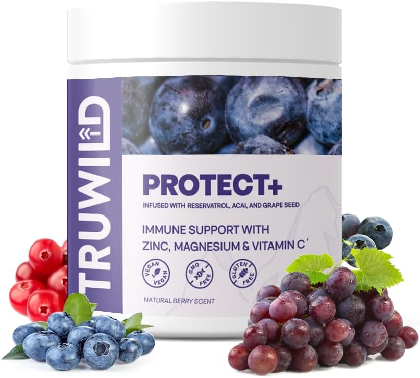 TruWild Protect + Vegan Immune Support & Antioksydant, All Natural Witamina C, Cynk, Magnez, Resveratrol, Acai, Nie GMO, Suplement kapsułki gluten Free Made in USA cGMP, 30 Sług
