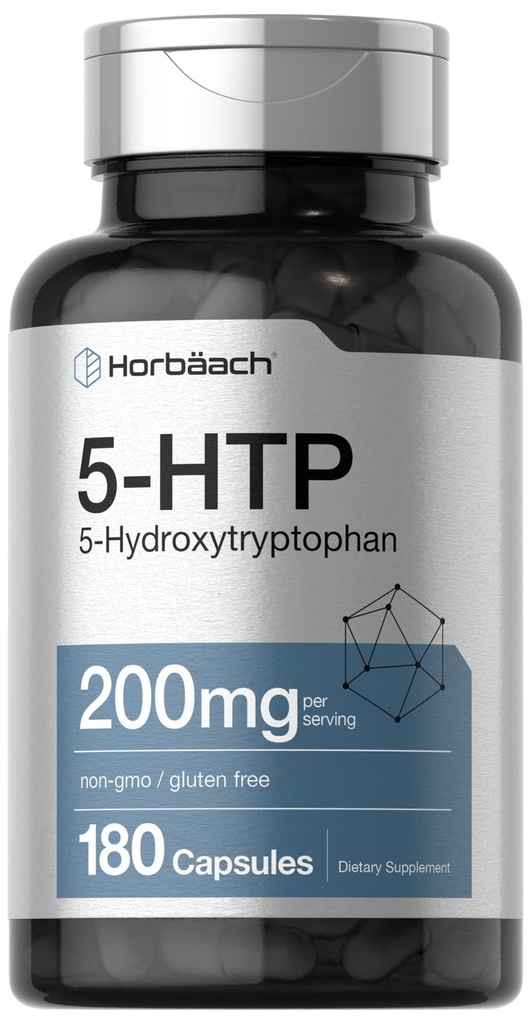 Horbäach 5HTP 200mg Supplement Supplement 124; 180 kapsułki 124; 5 Hydroksytryptofan 124; Griffonia Simplicifolia 124; Dodatkowa siła 124; Non-GMO, Gluten Free
