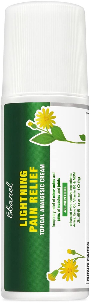 Ebanel Relief Pain Relief Roll On for artretis, Foot, Back, Joint, Neck, Strains & sprains with Menthol, Camphor, Arnica, Emu Oil, MSM, Boswellia, Targeted Muscle Pain Relief Roll On