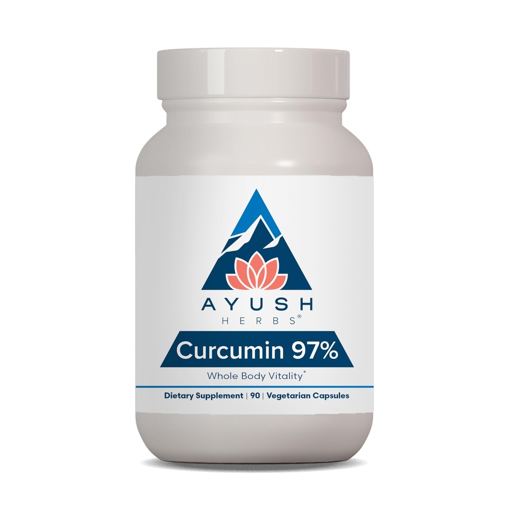Ayush Herbs Curcumin 97% - Kurkumina Suplementy, Premium Turmeric Root Suplement, Kurkuminoidy dla kobiet i mężczyzn, Dorośli, Premium Joint Support, Siła i Witalność - 90 Kapsułki wegetariańskie (1 Hrabia)