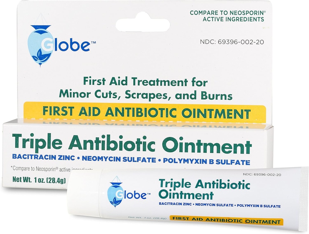 Globe Triple Antibiotic First Aid Maintment, 1 Oz. XI124; 24- godzinna ochrona przed zakażeniem, Leczenie drobnych Scrapes, Burns i cięcia 124; (1 Tube)