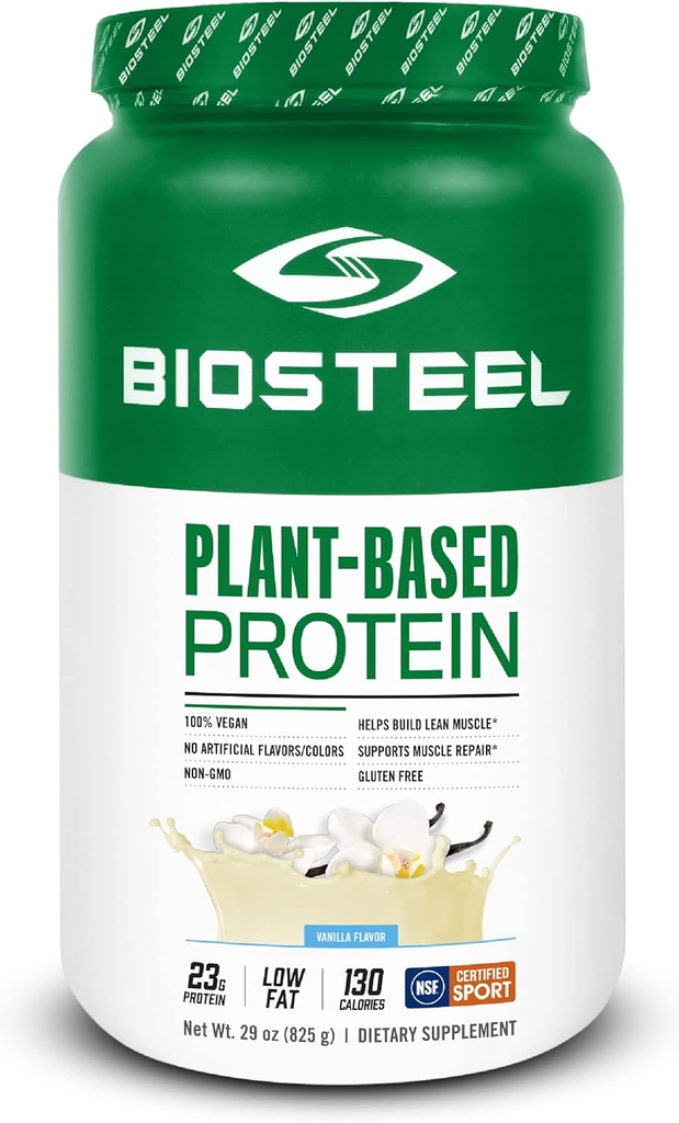 BioSteel Vegan Protein Powder - Wanilia, NSF for Sport, 1.8 lbs, 22g Protein, 25 Servings - Proszek białkowy na bazie roślin z brązowym ryżem, Pea & Pumpkin Seed - Proszek białka roślin Premium