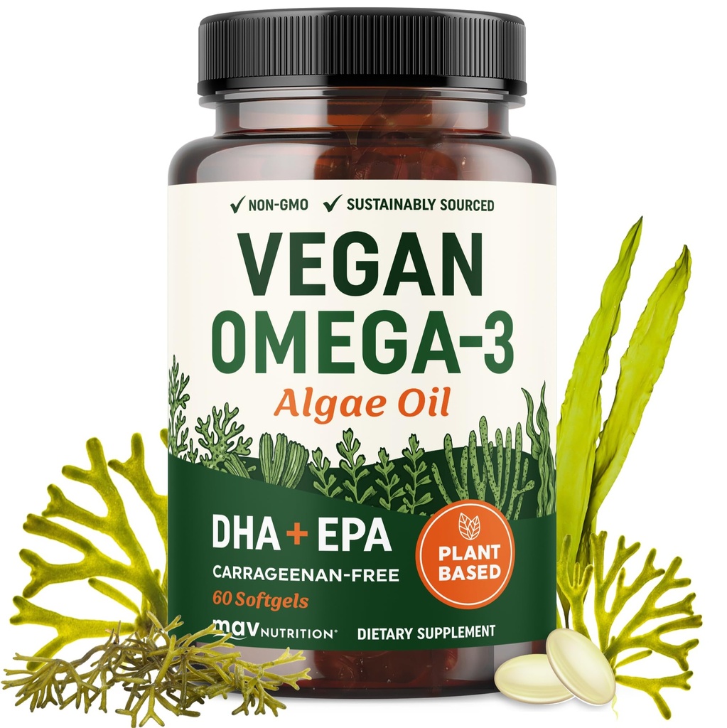 Vegan Omega 3 Algae Oil Xi124; Plant Based DHA EPA Xi124; Sustainable Sourced, No Carrageenan, Non GMO Xivy124; Heart, Brain, and Eye Health Xivy124; Fish Oil Alternative Xivy124; Algae Omega 3 Supplement Xivy124; 60 Softgel Capsules