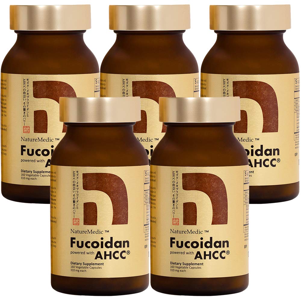 Fucoidan zasilany AHCC ® Brown Seaweed Immunitet Suplement z wysokiej czystości Organic Mekabu Mozuku Agaricus 5 Butelki - 800 Kapsułki warzyw Made in Japan