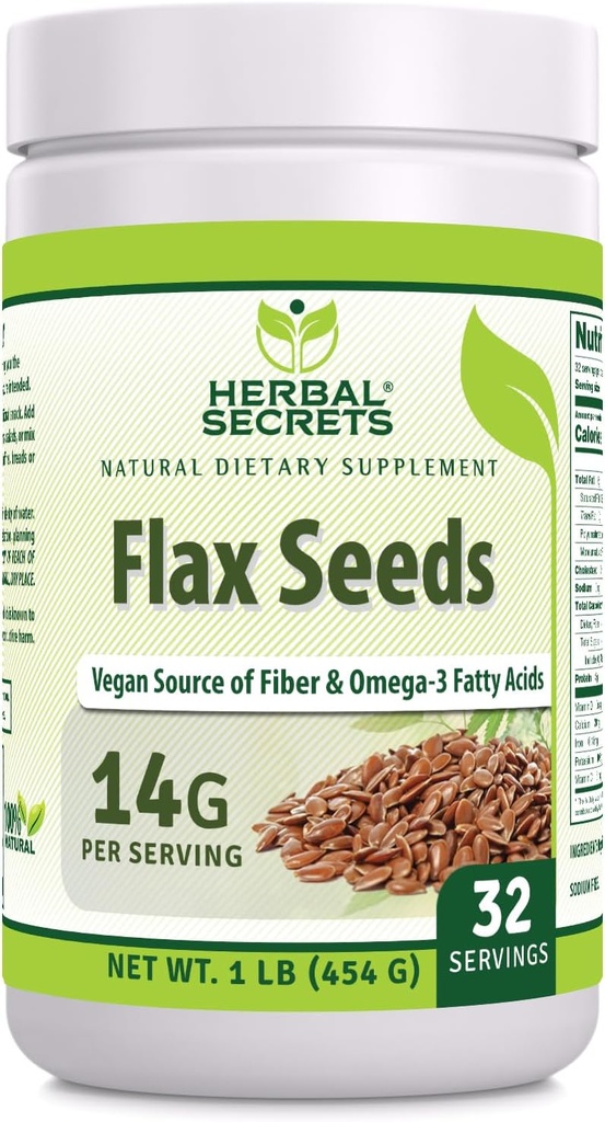 Herbal Secrets Organic Whole Flax Seeds Supplement Equipment 124; 14 G Per Serving Equipment 124; Raw Vegan Equipment 124; Non-GMO Equipment 124; Gluten- Free Equipment 124; Made in USA (1 Pack, 1 Lb)