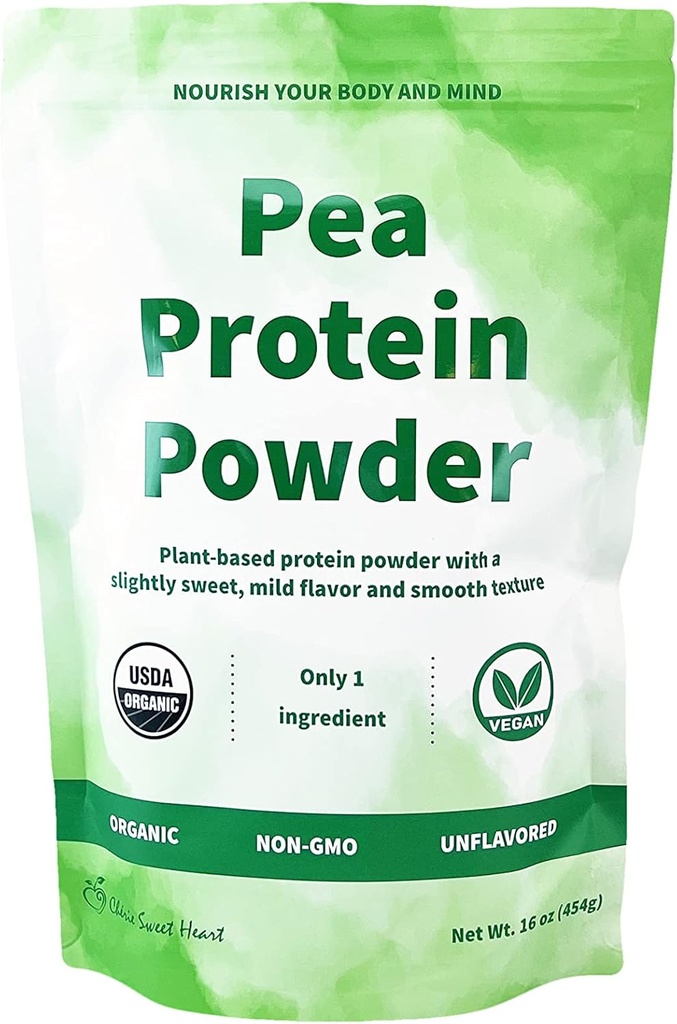 Cherie Sweet Heart Organic Pea Protein Powder 1 lb, 100% Non-GMO, Darmowy, Keto- Friendly, Gluten- Free, Soy- Free, Białko oparte na plancie
