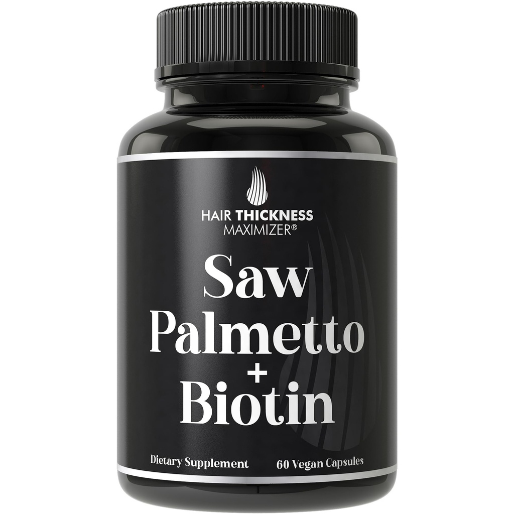 Saw Palmetto + Biotin Advanced 2- in-1 Combo dla wzrostu włosów. Vegan Capsules Supplement with Natural Saw Palmetto Extract + 10000mcg Biotin. Utrata włosów i Regroth Pills dla mężczyzn i kobiet. Blokada DHT