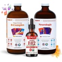 LiquidHEALTH dorosłych Focus & Energy Liquid Witamina Pasek z Mega Energia B- Complex, USDA Organic Methyl B12 Drops, Neurological Nootropic Focus Supplement - Boost Energy, Mood - USA Made, Wegan, Non-GMO