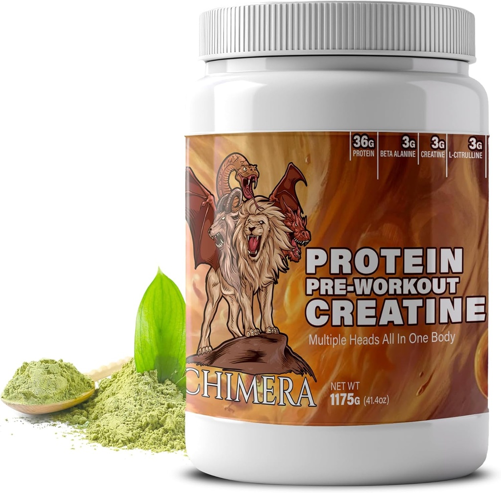 CHIMERA All- in- One Protein & Pre- Workout Powder - 36g Protein, 3g Creatine, Non-GMO, Sugar- Free, Niski Sodu, Naturalna kofeina z Matcha, Brak sztucznych aromatów