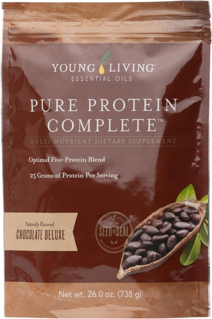 Młoda Żywa Czyste Białko Kompletne Czekoladowe Deluxe, 26.0 oz- Wsparcie dla Lean Muscle i Post- Workout Recovery z olejków eterycznych i probiotyki dla sprawności