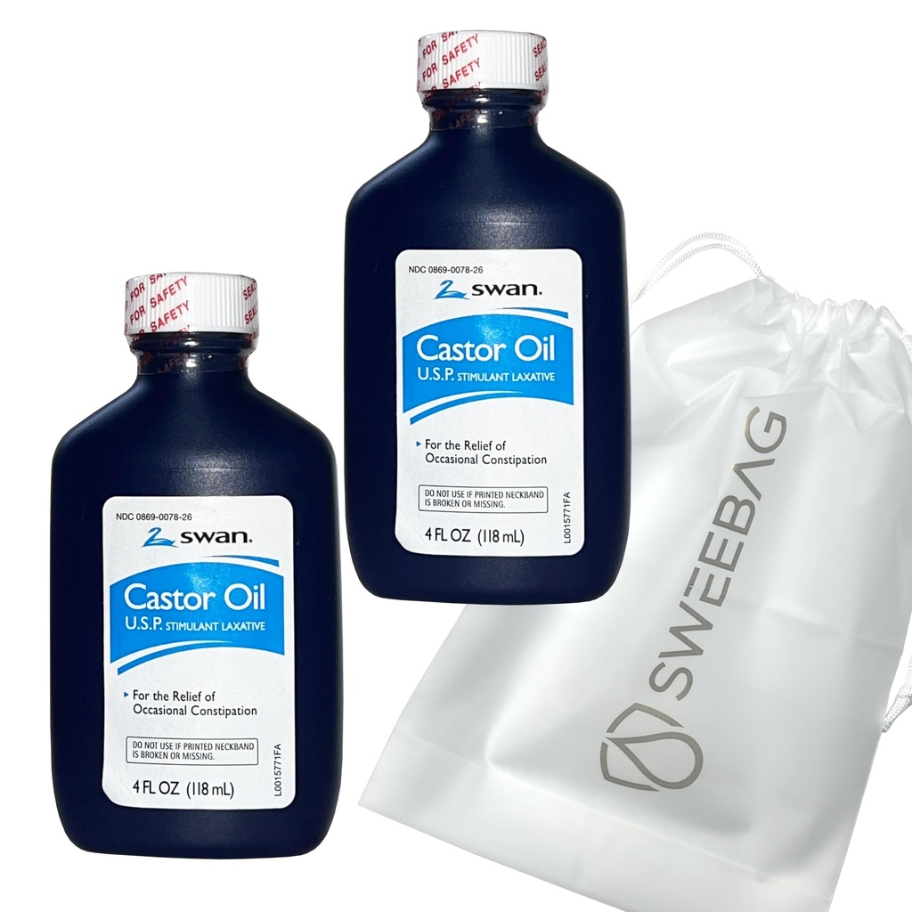 SWAN Castor Oil USP 100% Stymulant Laxative dla złagodzenia sporadycznych zaparć 4 Fl Oz (Pack of 2) Plus worek silny i wodoodporny