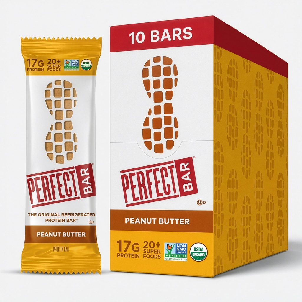 Perfect Bar, Peanut Butter Protein Bar, wysoki poziom białka, Organic, Gluten Free, Soy Free, Nie GMO, Bez alkoholu cukrowego, 2.5 Ounce Bar, 10 Count