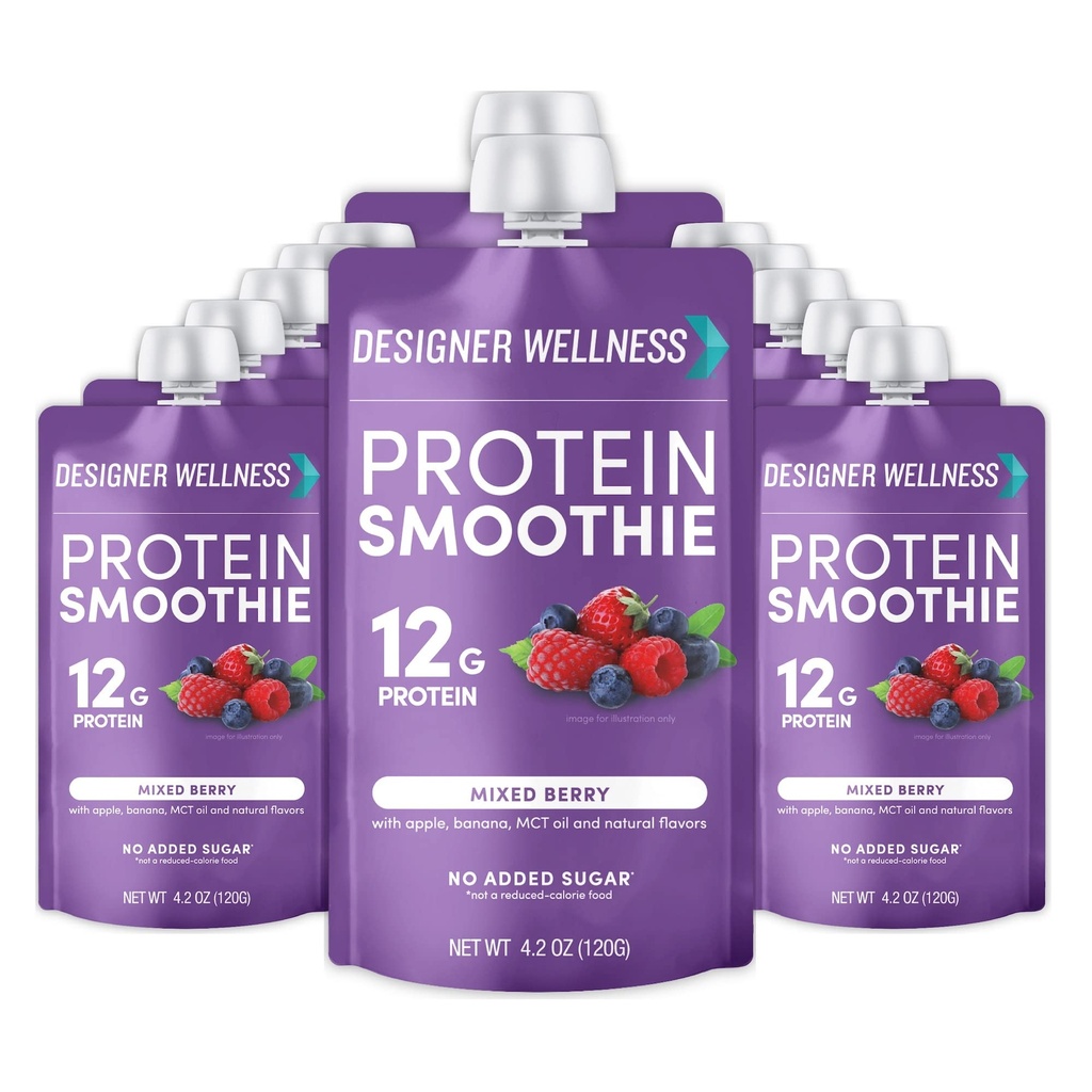 Designer Wellness koktajl proteinowy, prawdziwe owoce, 12g białka, niskie węglowodany, cukier zero dodawany, bez glutenu, nie-GMO, bez sztucznych kolorów lub aromatów, mieszanka jagody, 12 Hrabia
