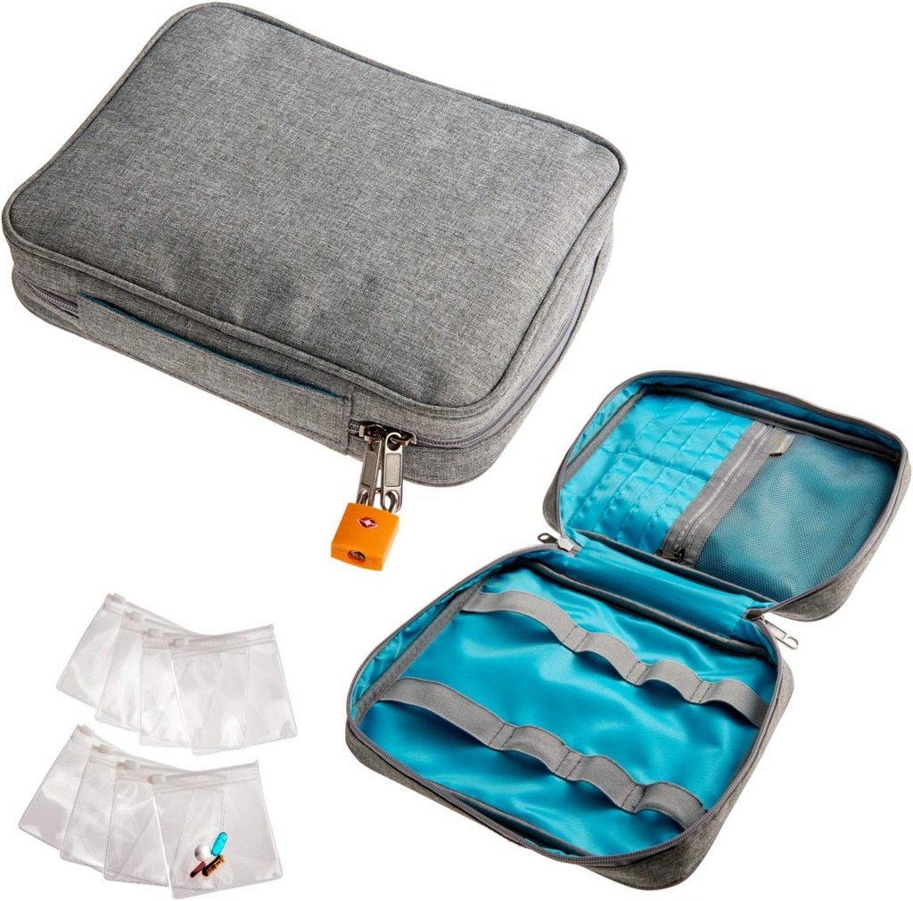 Smooth Trip Medicine Storage Bag and Medication Bottle Organizer - Slash- Resistant Medical Travel Bag z Food klasy wielokrotnego użytku Pouches - Slim Design Fits in Carry- on, Totes i Plecak