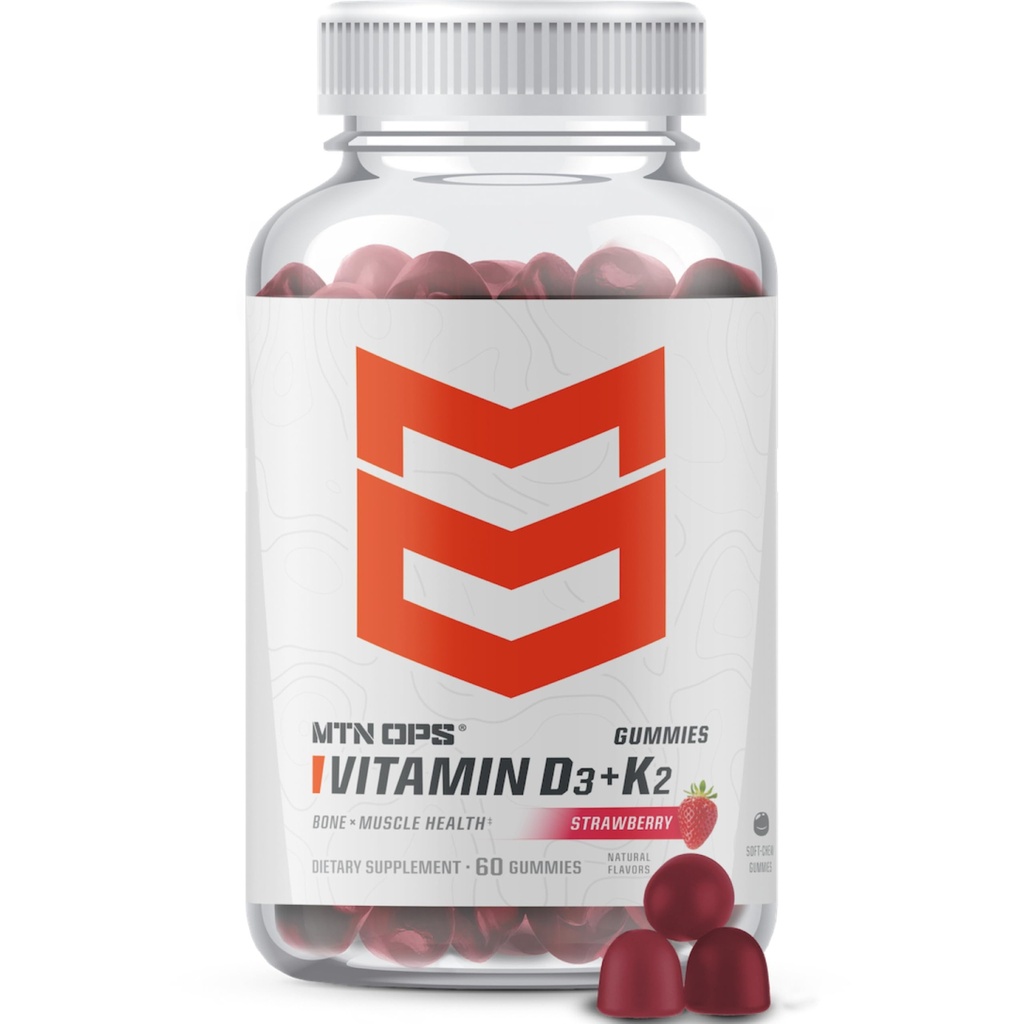 MTN OPS Witamina D3 K2 Gumiaki, 5000 IU Witamina D3 i Witamina K2 MK7, Naturalnie Gluten- Free Natural Strawberry Flavor, 60 Soft- Chew Gumias, 60 Słupki na pojemnik