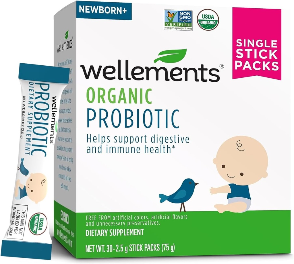 Widelec Organiczny Pakiety Probiotic Stick 124; Wsparcie Digestive i immunologicznego zdrowia dla niemowląt, niemowląt i dzieci 124; Flavorless i łatwe w użyciu 124; Non-GMO i Top 9 Allergen Free