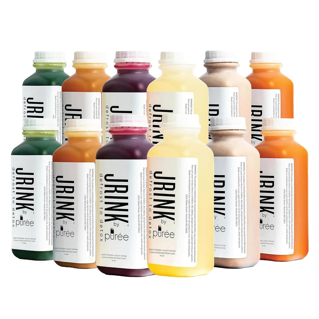 JRINK przez Purée Sok pośredni Cleanse, Napoje detox na zimno z Organic 2 Day- Zdrowy sok roślinny i owocowy, Mrożone Sok prasowany Cleanse, 12 butelek, 16oz każdy