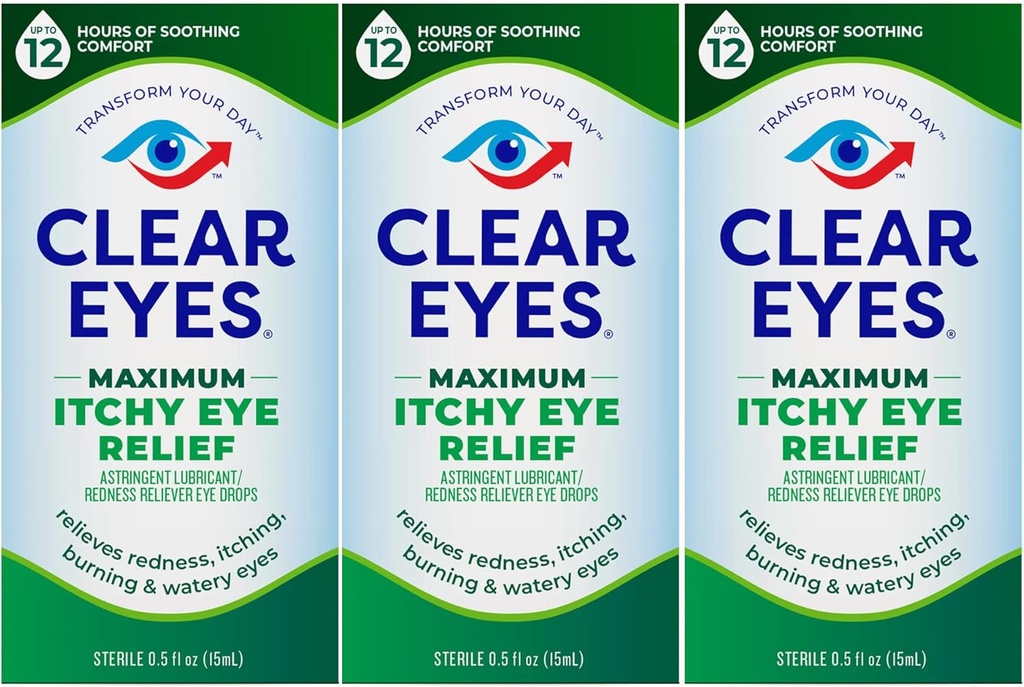 Przezroczyste oczy Maksymalne swędzące oko ulgi krople do oczu, 0,5 Fl Oz (Opakowanie po 3)