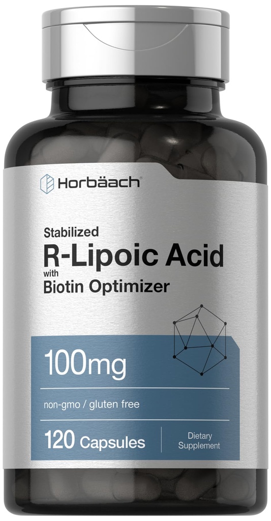 Horbaach R- Lipoic Acid 100 mg Acid 124; 120 Capsules Acidum 124; with Biotin Optimizer Acid 124; Non-GMO, Gluten Free Acid 124; Stabilised R- Lipoic Acid Supplement