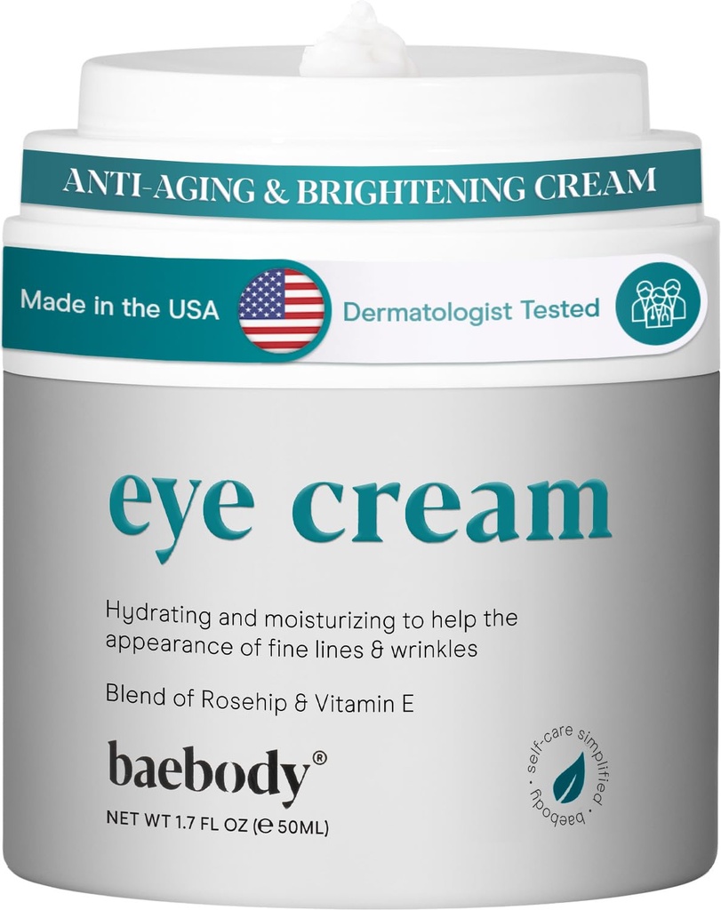 Baebody Made in USA Eye Cream - Anti Aging and Moisturizing Eye Cream for Dark Circles and Rotinkles - Witamina E (1,7 fl oz / 50 ml)