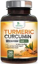 Kurkumina Kurkumina suplement 2600mg - 95% Kurkuminoidy z organicznym Turmeric & BioPerine Black Pepper Extract for Best Absorption, Natural Vegan Joint Support, Non-GMO, Butelkowane w USA - 240 Kapsułki