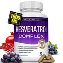 Resveratrol Supplement 1800 mg Kompleks przeciwutleniający - Wysokiej mocy naturalne tabletki trans- Resveratrol dla zdrowego starzenia, Ogólne wsparcie zdrowia, System immunologiczny, Funkcja mózgu, dla mężczyzn Kobiety, 90 Kapsułki