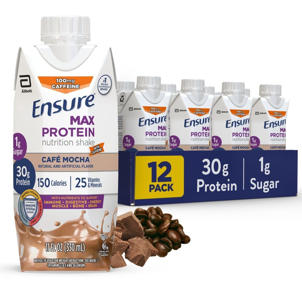 Upewnij się, że Max Protein Cafe Mocha Nutrition Shake Hughes 124; 30g Protein, 1g Sugar, 4g Fiber Blend 124; 12 Pack