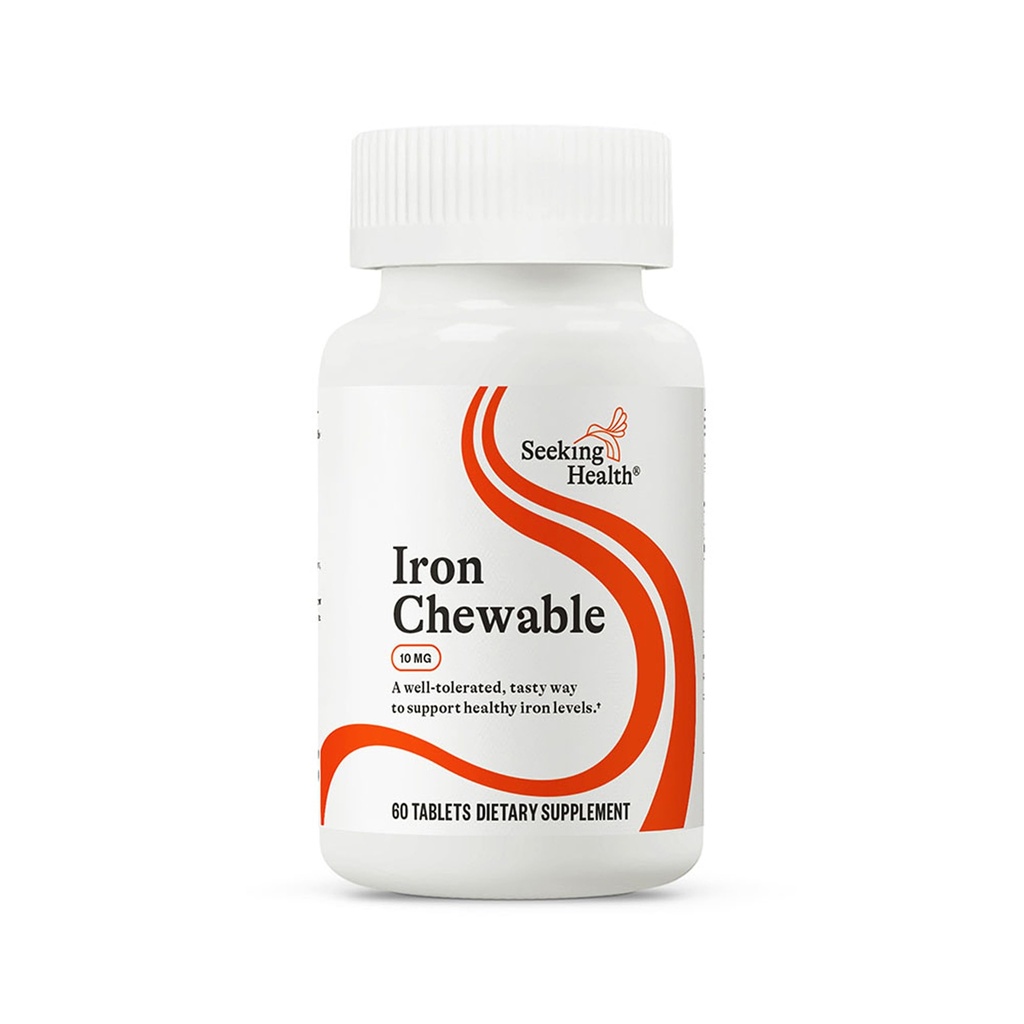 Seeking Health Żelazo Chewable - Suplement mineralny do wspierania zdrowego metabolizmu - Suplement Pomoc Mięśnie Funkcje u mężczyzn i kobiet - Suplement wsparcia energetycznego - 10 mg, 60 Tabletki