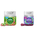 OLLY Fiber Gummy Rings, 5g Prebiotic Fiber, FOS (Fructo- oligosaccharides), Digestive Support, Berry Melon 50ct & Keep it Moving Convestions Relief, Rhubarb, Prunes, Amla - Plum Berry Flavor - 30ct