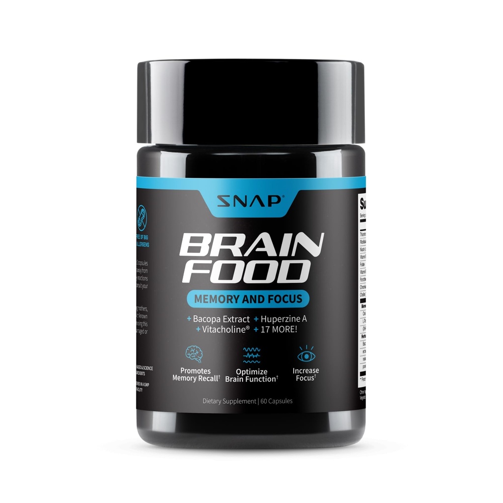 Supplements Snap Brain Booster Nootropics Supplement for Memory, Focus & Clarity, Bacopa Extract, Ginkgo Biloba, 60 kapsułki