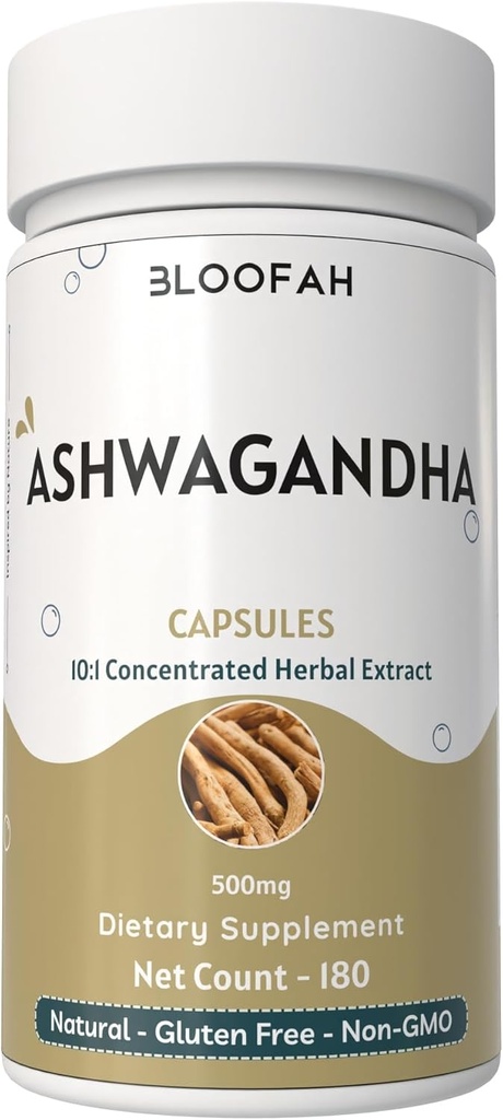 Ashwagandha Capsules 500mg Companies 124; Withania somnifera Concentratated10: 1 Ekstrakt proszku Companies 124; Natural, Non-GMO, Gluten- Free Herbal Suppleemnt Traditional Botanical Formula (180 Ilość (Opakowanie 1))