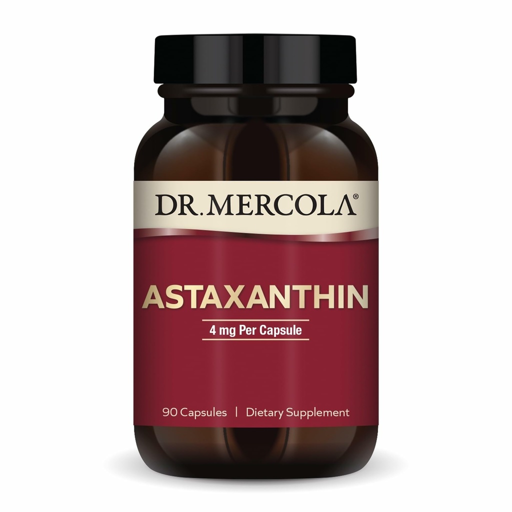 Dr Mercola Organic Astaksantyna - 4 mg Astaksantyna - Potężne przeciwutleniacze - Organic Microalgi Extract - Non- GMO, Gluten- Free & Soy- Free - 90 Kapsułki (90 Servings)
