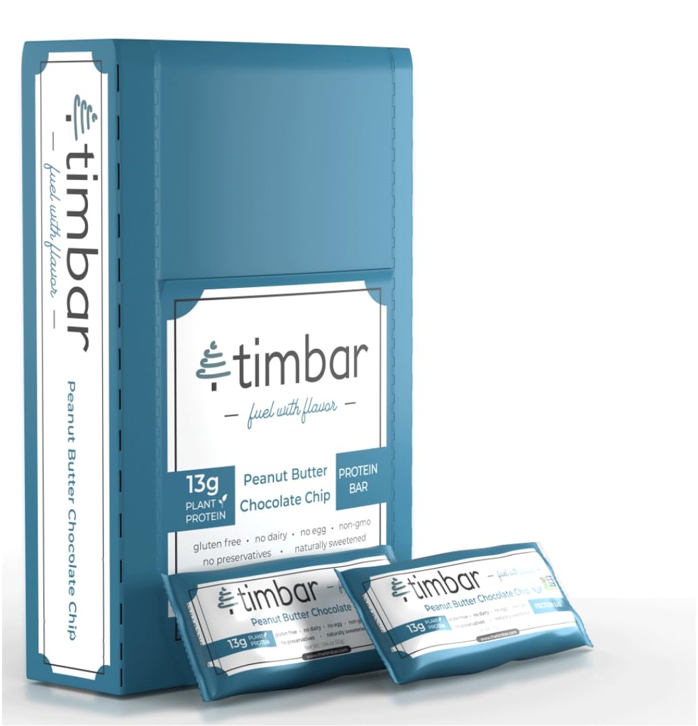 bary timbar protein 12 pack 124; Baza roślin- Energy & Nut Bar z 13g protein 124; Gluten Free, Non-GMO, Dairy Free, Healthy On- the- Snack & Meal Replacement (12 opakowań, Masło orzechowe)