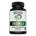 Zhou Chlorella Tablets - suplement Chlorella, Chlorophyll Vitamin, Pure Green Algae Superfood, Żywotny bogaty Super Pigułki spożywcze, Broken Cell Wall - 120 Wegan Tablets