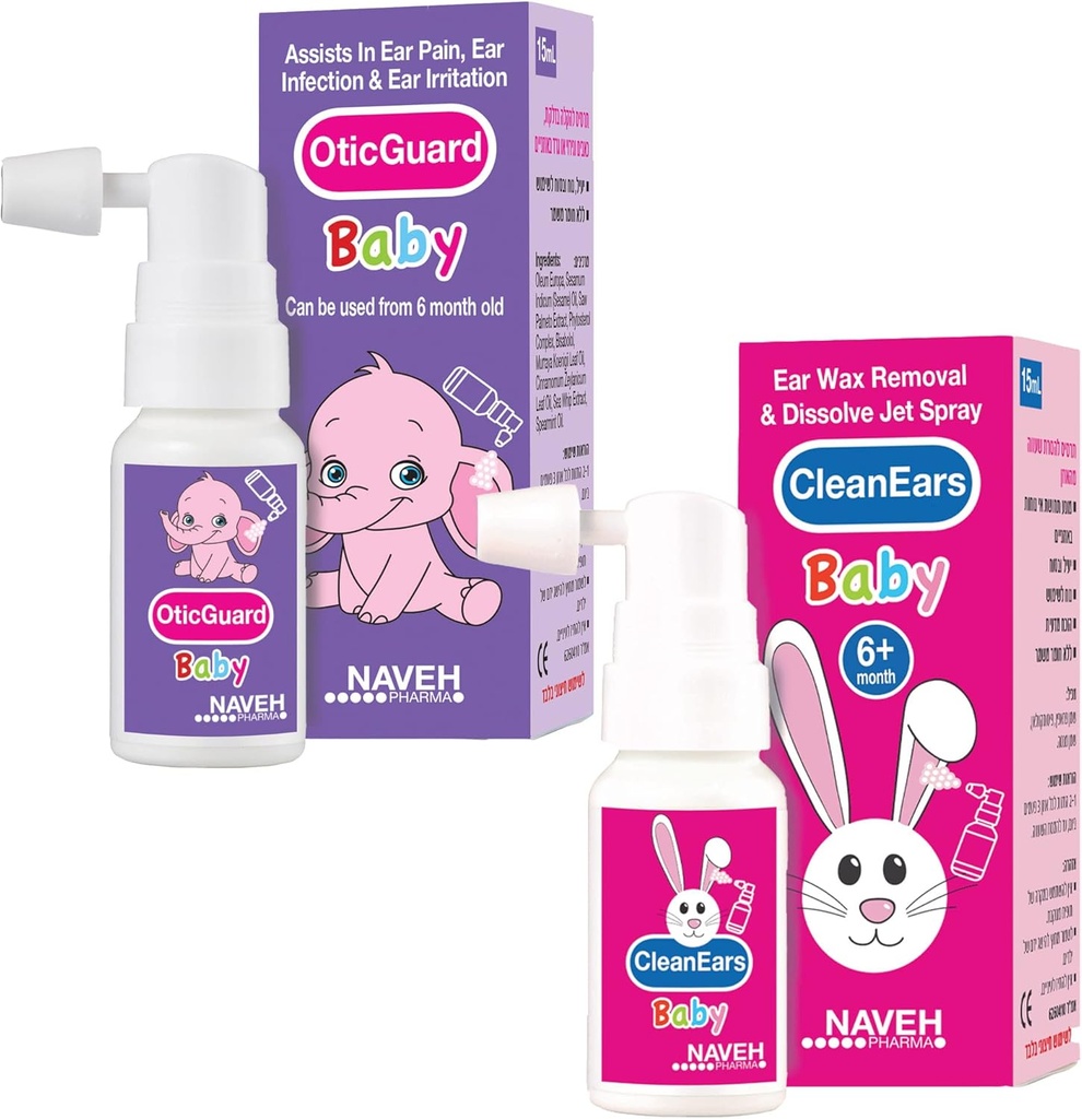 1 jednostka Naveh Pharma CleanEars Baby Earwox Oddzielanie spray 1 Fl Oz + 1 jednostka NAVEH PHARMA Otic Guard Baby Ear Infection Spray 0.5 Fl Oz