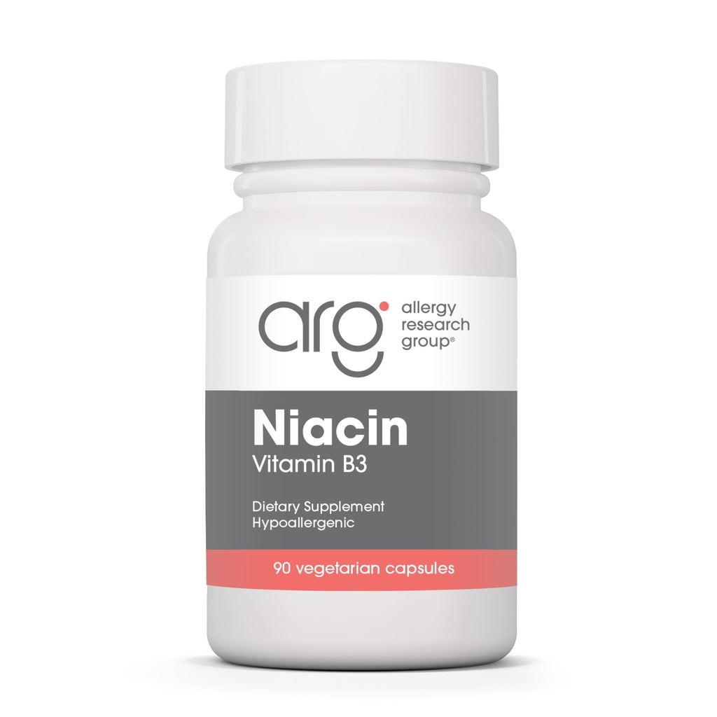 Alergia Research Group Niacin Supplement - Witamina B3 dla mężczyzn i kobiet, Niacyna z zaczerwienieniem, Kwas nikotynowy, NAD, 250 mg kapsułki wegetariańskie - 90