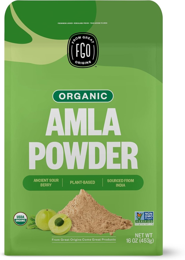 FGO Organic Amla Powder (Amalaki), 100% Surowiec z Indii, 16oz (Opakowanie po 1)