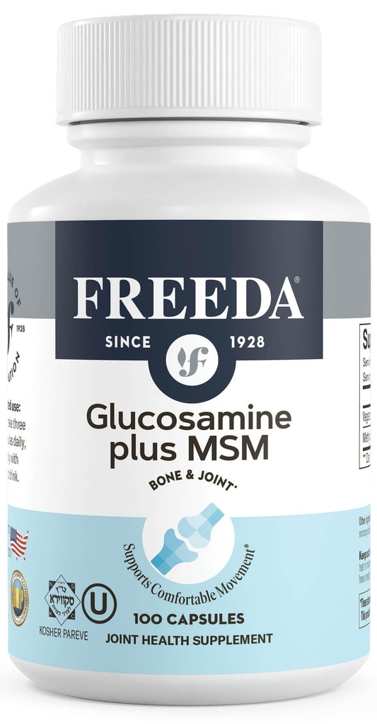 FREEDA Glukozamina MSM - Vegan Joint Flexibility & Mobility Supplement - Glukozamina wegetariańska bez skorupiaków - wspomaga wspólną funkcję - Trzyczęściowy test - (100 kapsułek)