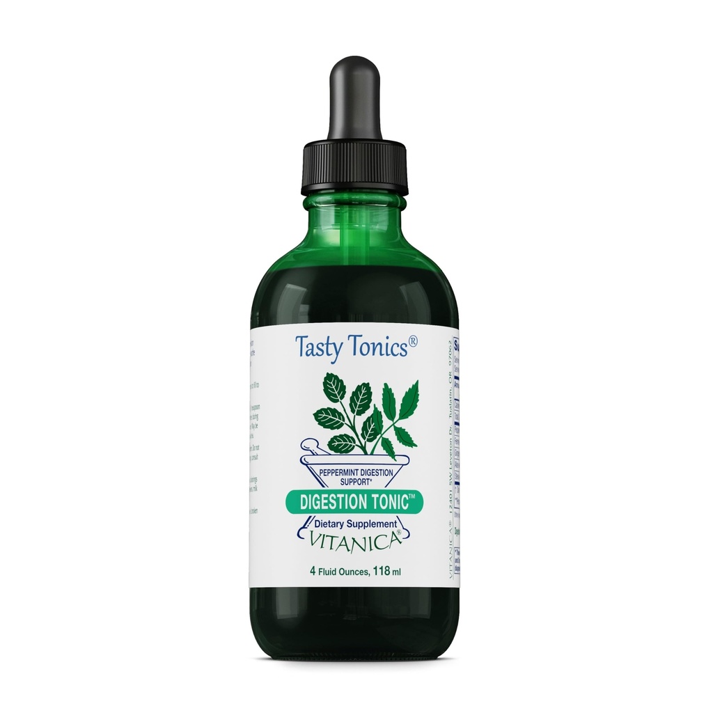 Vitanica Trawienie Tonic, Gaz i Bloating Suplement Ulgi, Organiczne, Popraw Funkcję i Gut zdrowia, dla kobiet i mężczyzn, Peppermint Oil Fennel Ginger & Aloe Vera Vegan, 4 Oz
