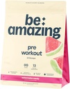 BE AMAZING Pre Workout Proszek, Wegan Suplement z 125mg naturalnej kofeiny, Ashwagandha i Adaptogens, Sugar Free Drink Mix dla mężczyzn i kobiet, Gluten Free, Nie GMO, Candy arbuz, 30 Słupki