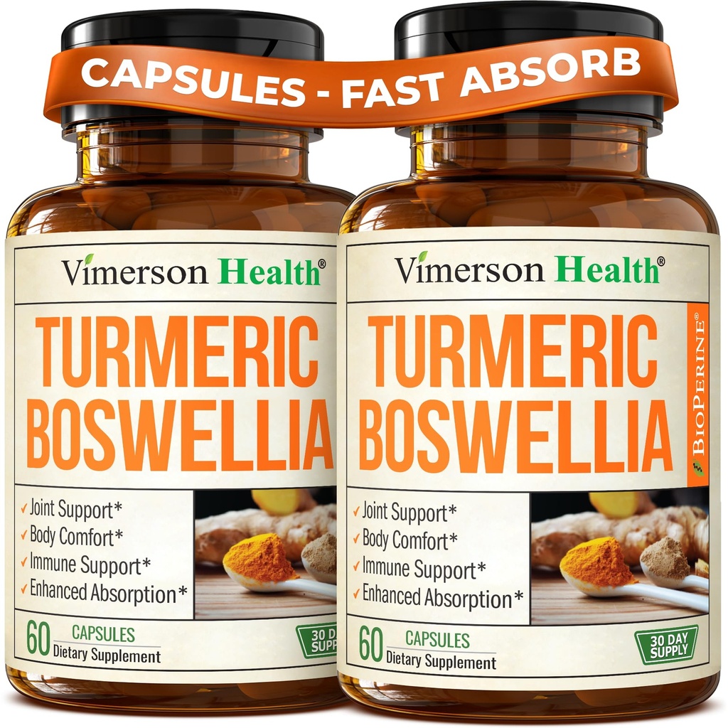 Boswellia Serrata Turmeric Supplement for Joint Support & Inflatimate Balance - Turmeric Boswellia Supplement with Ginger & Black Pepper Extract for Enhanced Absorption - Non-GMO - 2pack