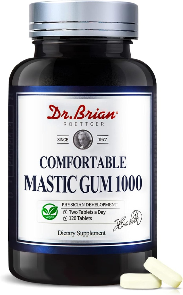 Dr.Brian Mastic Gum 1000mg Natural Formula wspierająca zdrowie żołądka i jelit, Digestive & Immune System - Stomach, Duodenal & Oral Health Amend124; Non- GMO, Gluten Free (120 Kapsułki wegetariańskie)