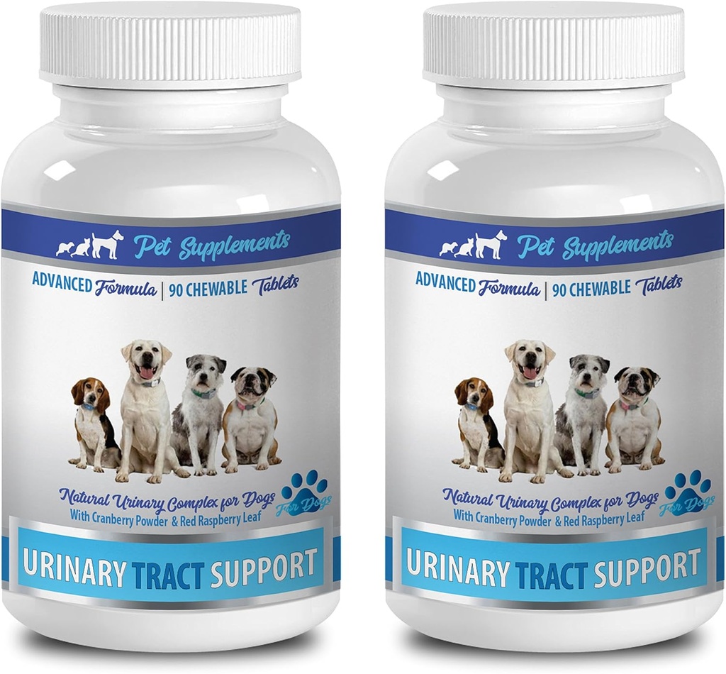 PET SUPPLEMENTY & NUTRITION LLC Nietrzymanie moczu u psów Mężczyzna - Dog Urynary Tract Support - Naturalne rozwiązanie żurawinowe - Bladder Health - Vet Recommended - max Żurawina dla psów - 2 Butelki (180 Potrawy)