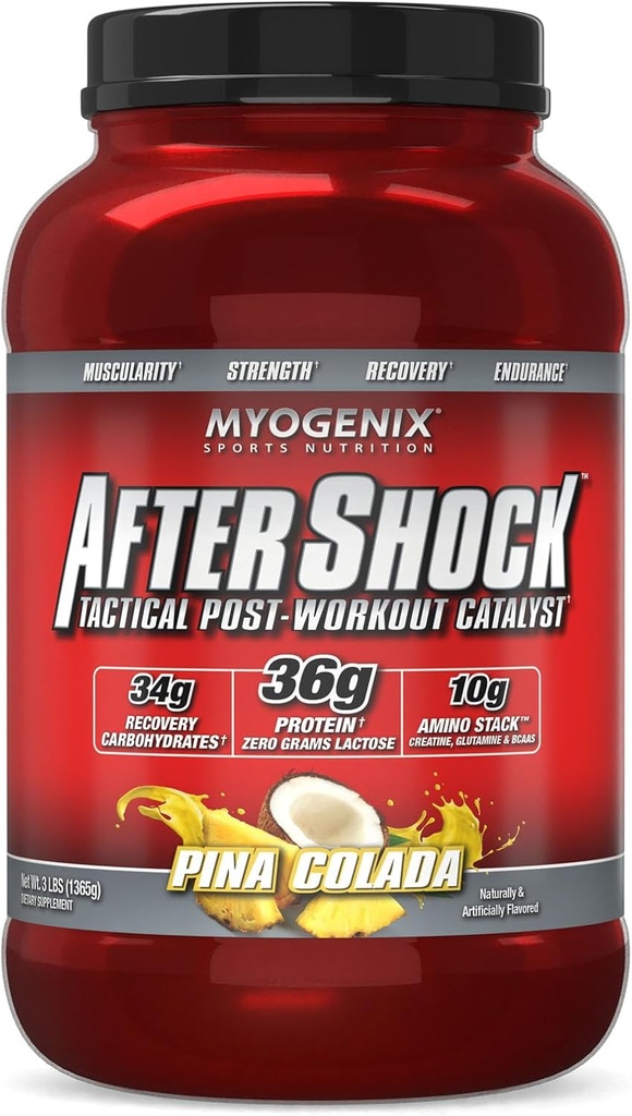 Myogenex Aftershock Post Workout - Muscle Growth Whey Protein Powder - Speeds Up Muscle Growth and Recovery - Wspiera wspólne zdrowie i uzupełnia Glycogen - Pina Colada, 3 lbs